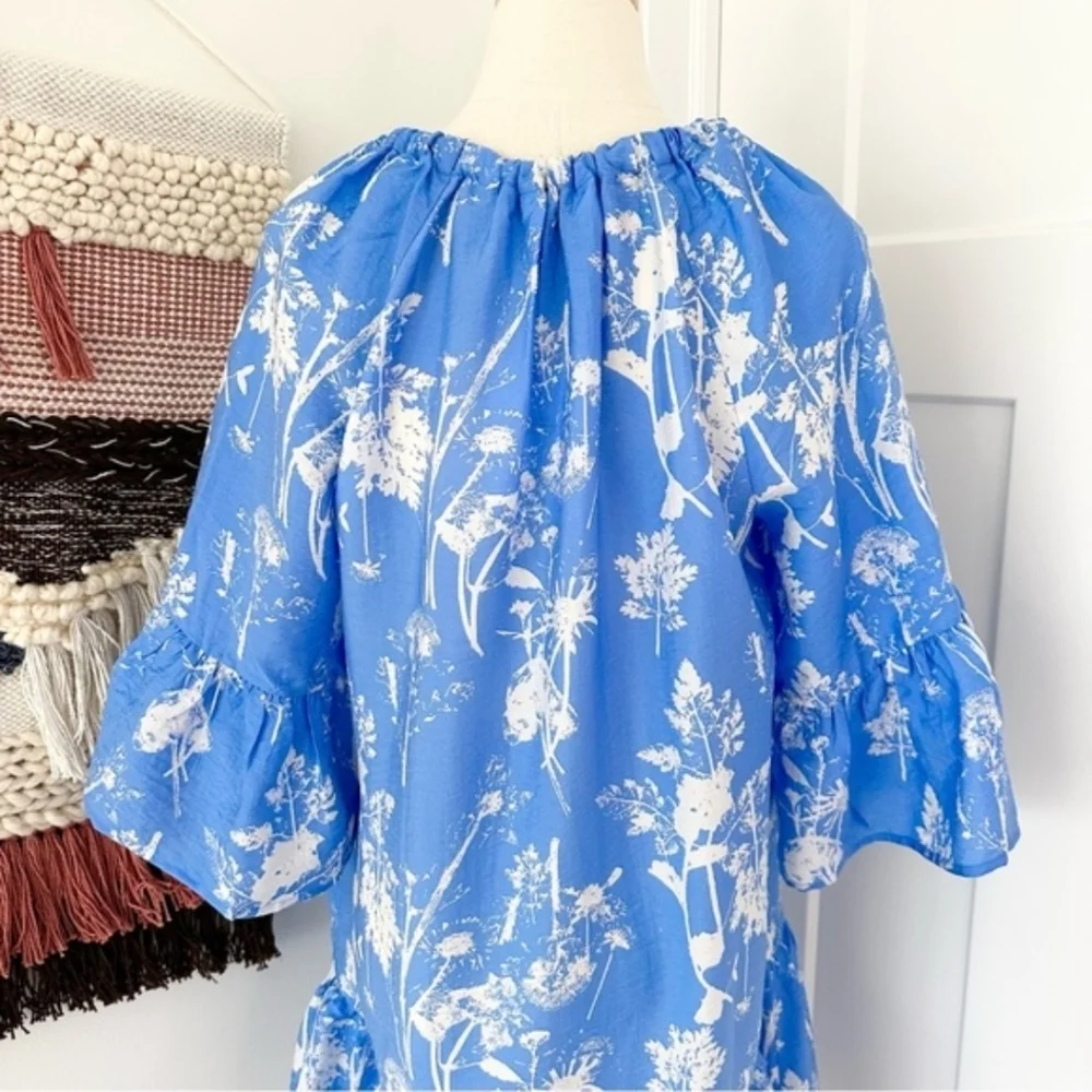 & Other Stories Floral Print Ruffled Midi Dress Tie Neck A-Line - Picture 8 of 11